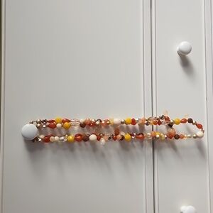 Anthropologie, Long double beaded necklace  gold, brown, orange, warm tones